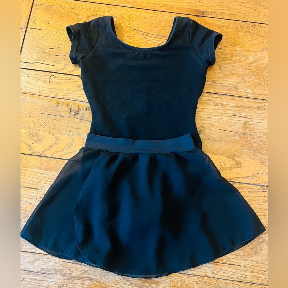 Girls Capezio Black Dance Leotard with pull up skirt